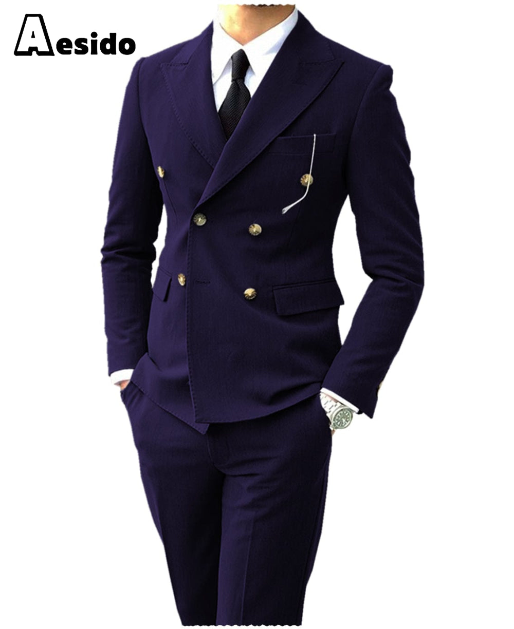 Men's Suit Peak Lapel Double Breasts Jacket（Blazer+Pants