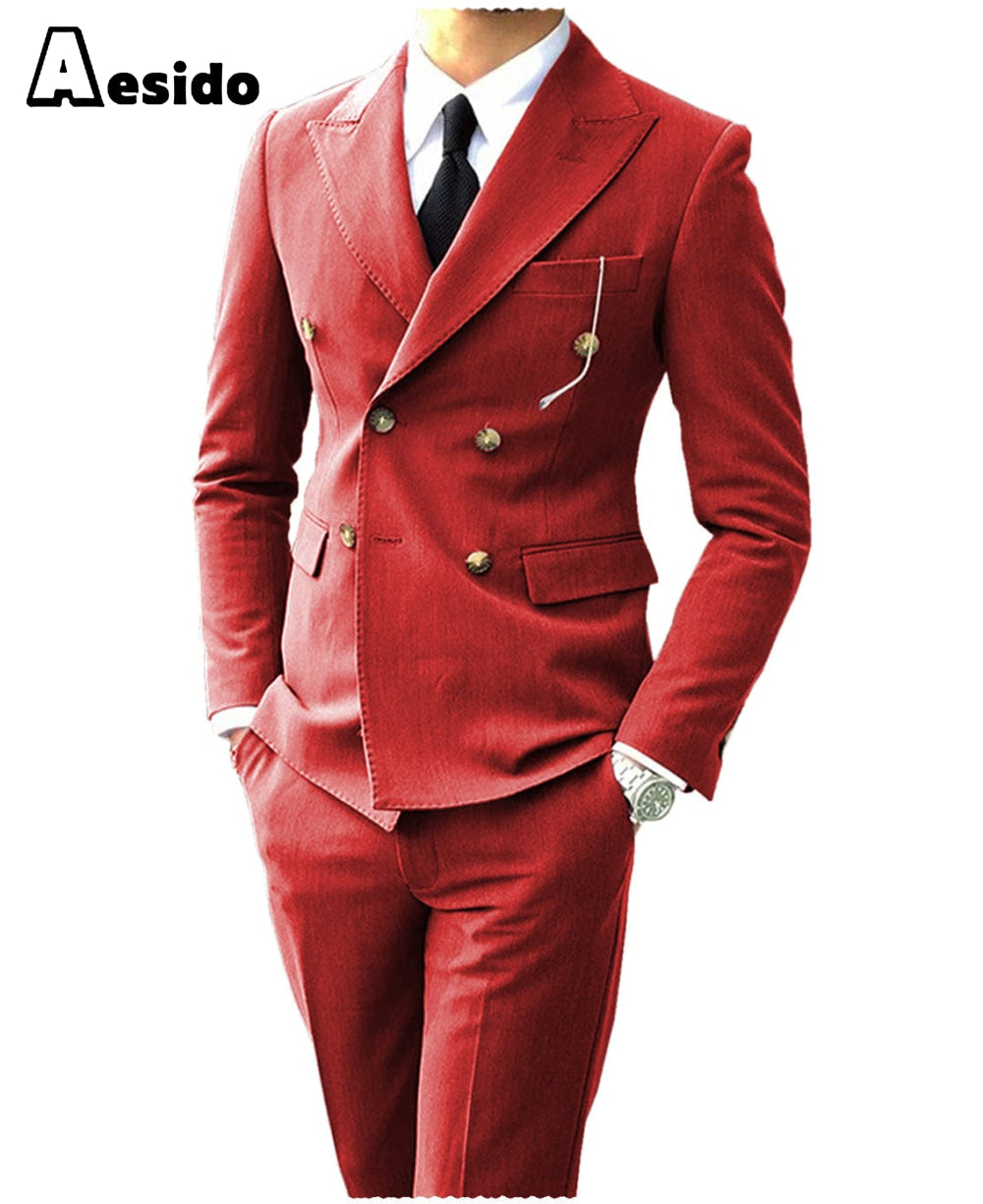 Men's Suit Peak Lapel Double Breasts Jacket（Blazer+Pants