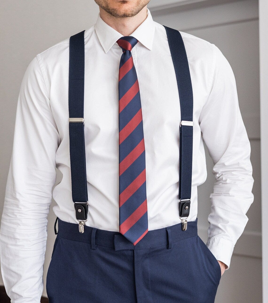 aesido Men's suit trousers elastic suspenders
