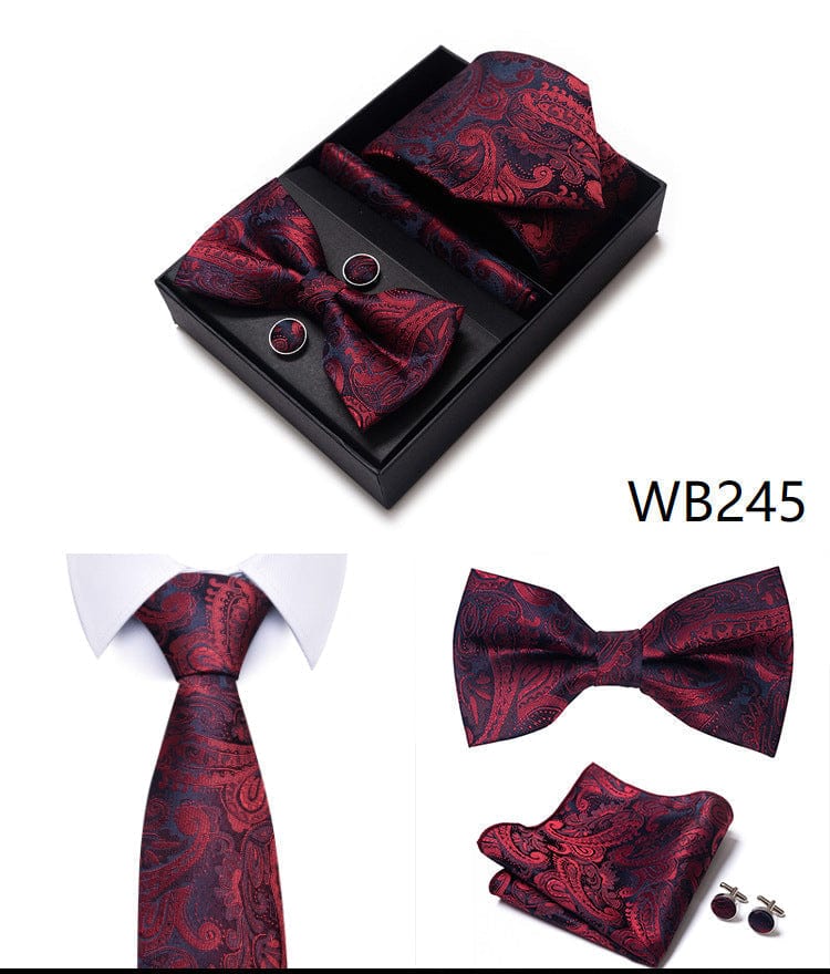 aesido Men's Tie 4-Piece (Tie + Bow Tie + Handkerchief + Cufflinks)