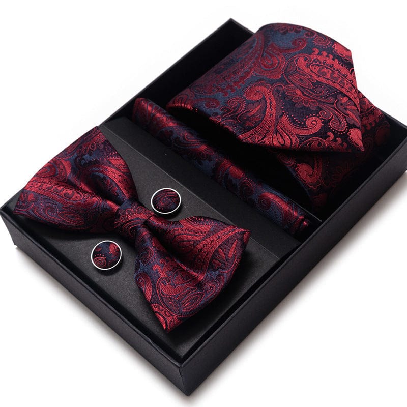 aesido Men's Tie 4-Piece (Tie + Bow Tie + Handkerchief + Cufflinks)