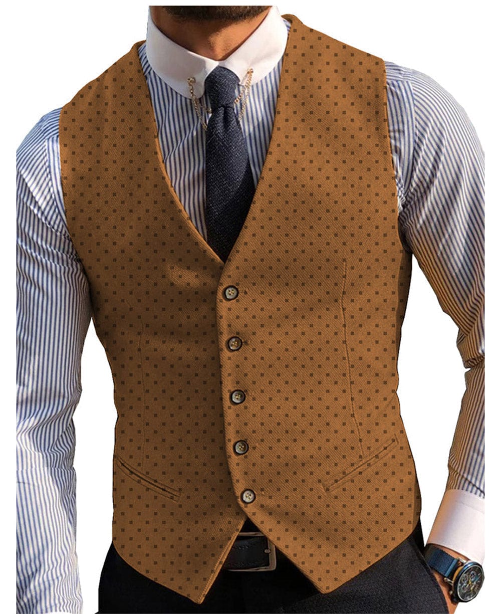 aesido Men's V Lapel Casual Slim Fit Waistcoat