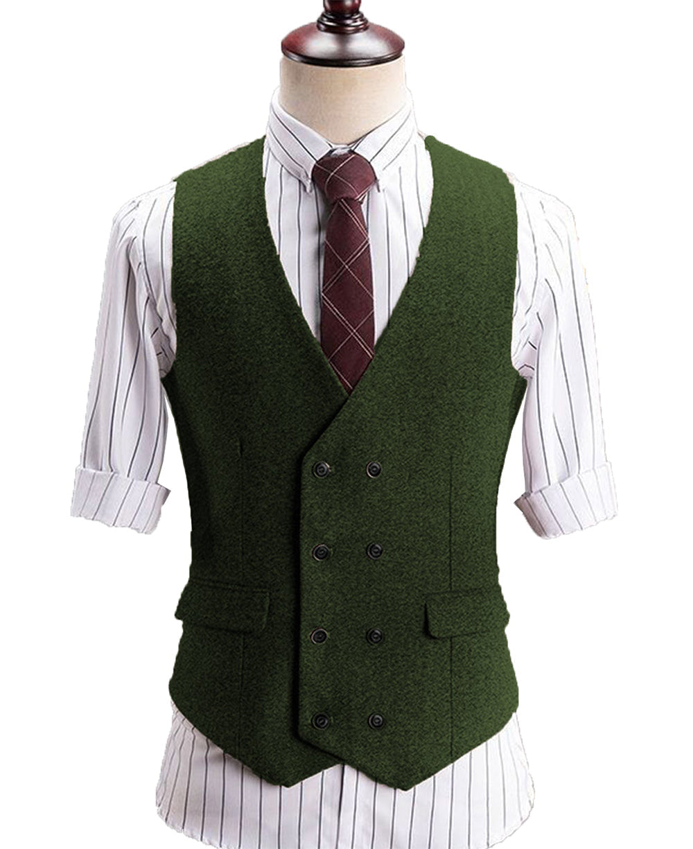aesido Men's V Lapel Tweed Waistcoat Casual Slim Fit Suit Vest