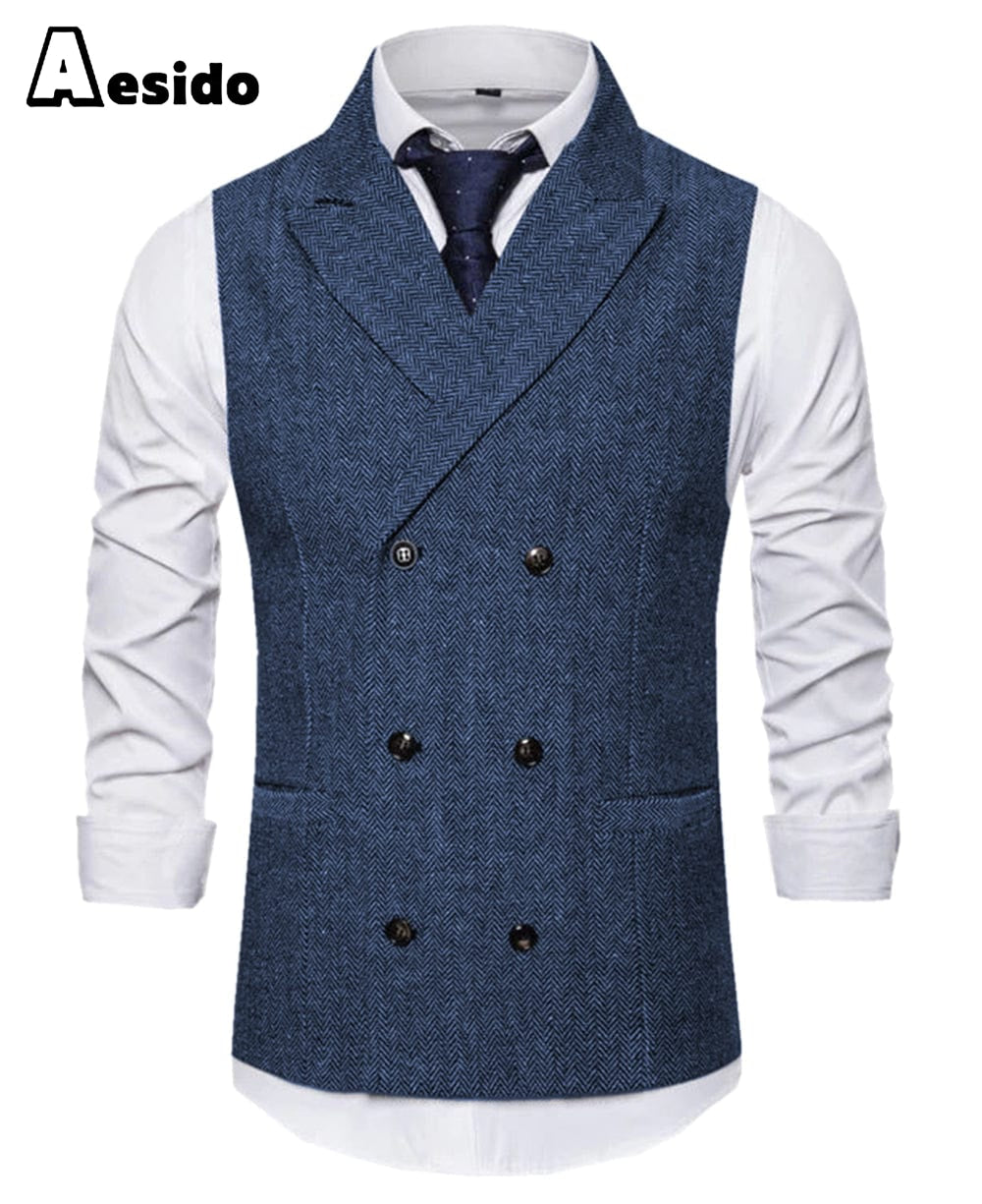 Men's Vest Double Breasted Peak Lapel Waistcoat | Aesido