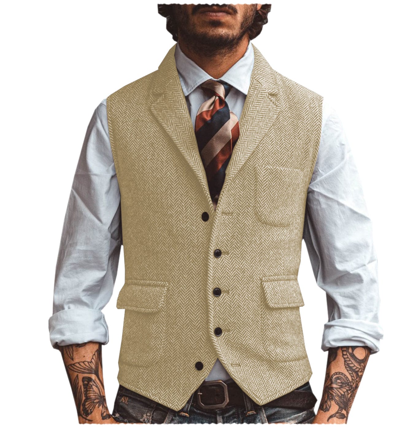 Men's Vest Notch Lapel Single Breasted Waistcoat | Aesido