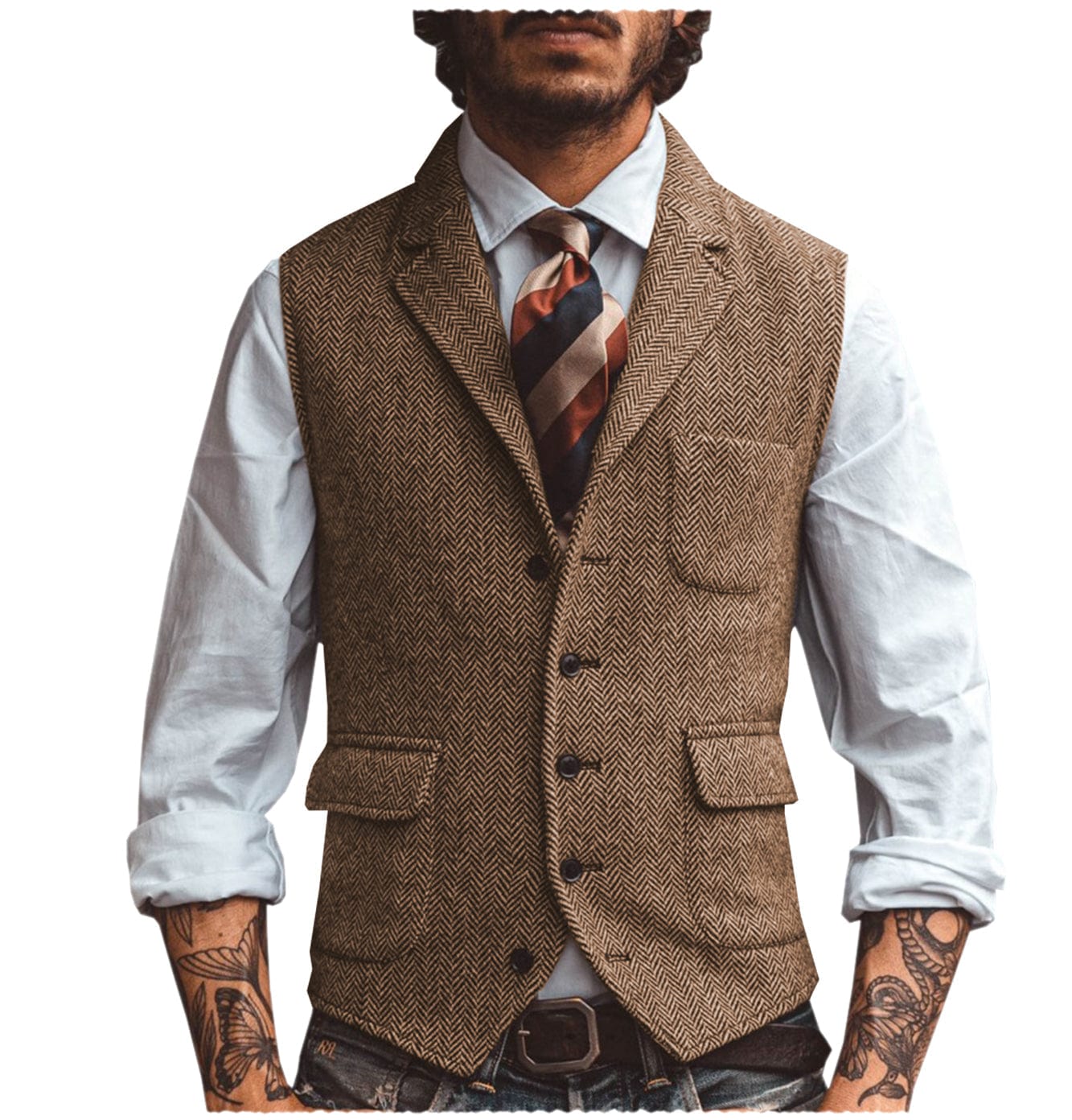 Men's Vest Notch Lapel Single Breasted Waistcoat | Aesido