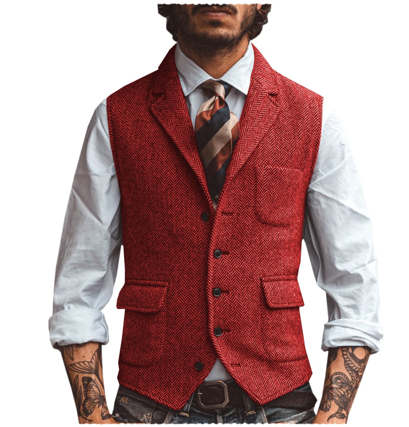 Men's Vest Notch Lapel Single Breasted Waistcoat | Aesido