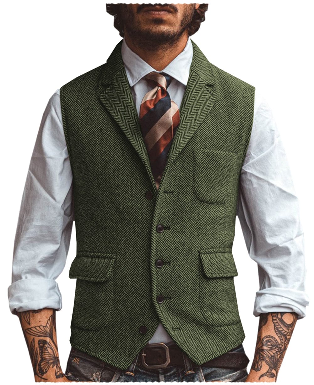 aesido Men's Vest Notch Lapel Single Breasted Waistcoat
