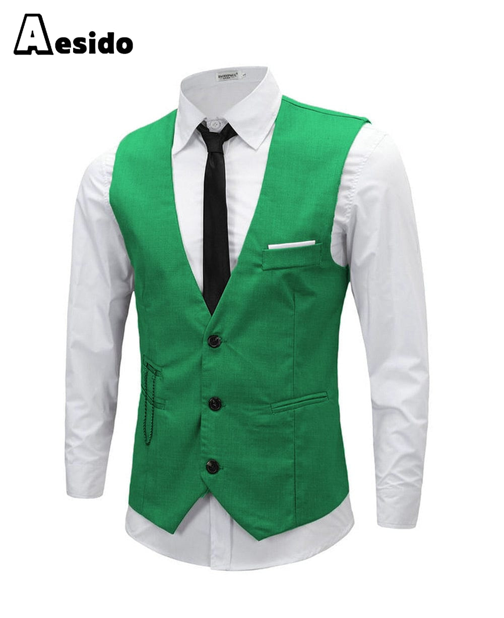 aesido Men's Vest Single Breasted V Neck Waistcoat