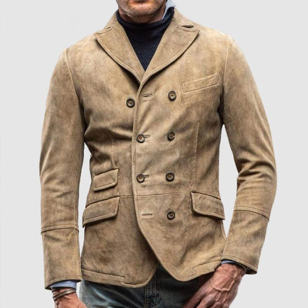 Men's Vintage Notched Notch Lapel Double Breasted Suede Jacket