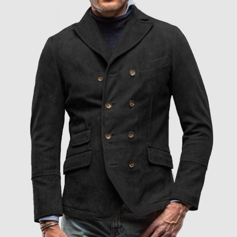 Men's Vintage Notched Notch Lapel Double Breasted Suede Jacket