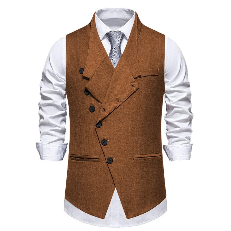 Men's Vintage Solid Color Single Breasted Suit Vest Light Brown / M