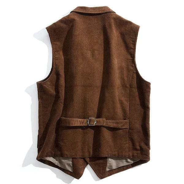 aesido Men's Vintage Solid Corduroy Notch Lapel Vest