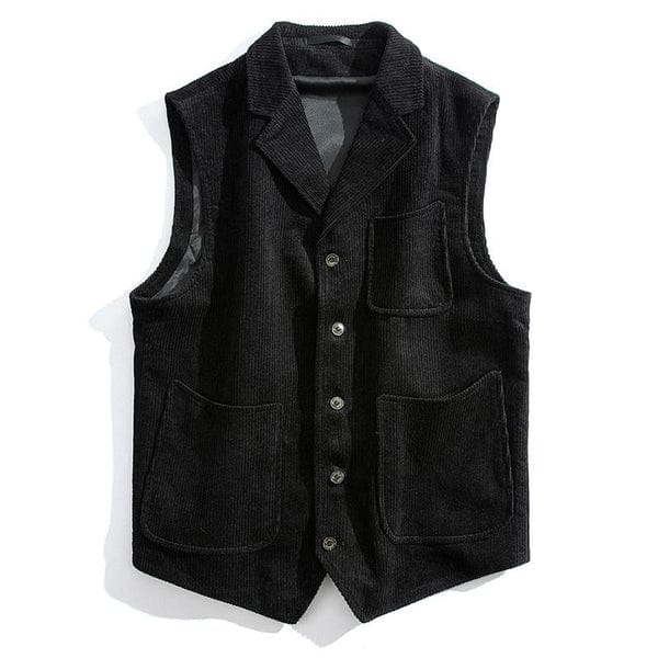 aesido Men's Vintage Solid Corduroy Notch Lapel Vest