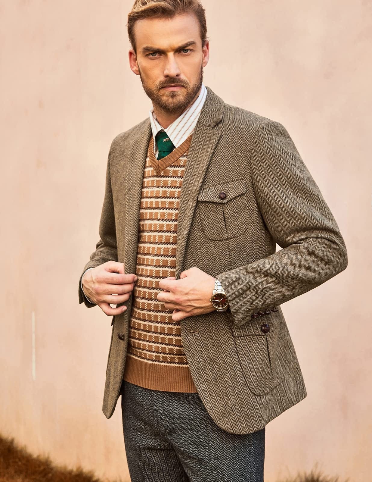 aesido Men's Vintage Two-Button Notch Lapel Blazer