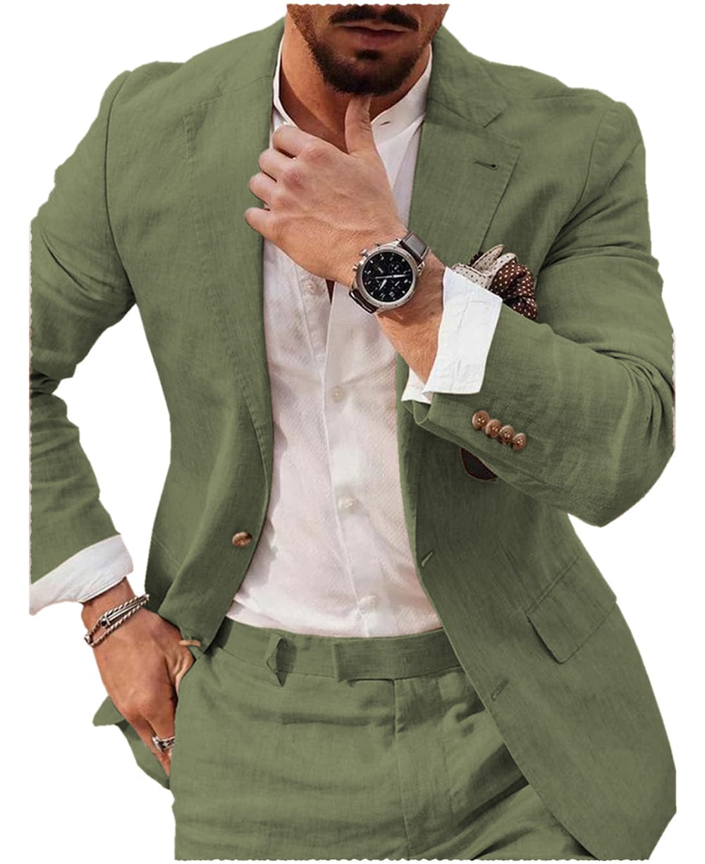aesido Men Suit 2 Pieces Double Buttons Notch Lapel Blazer (Blazer+Pants）
