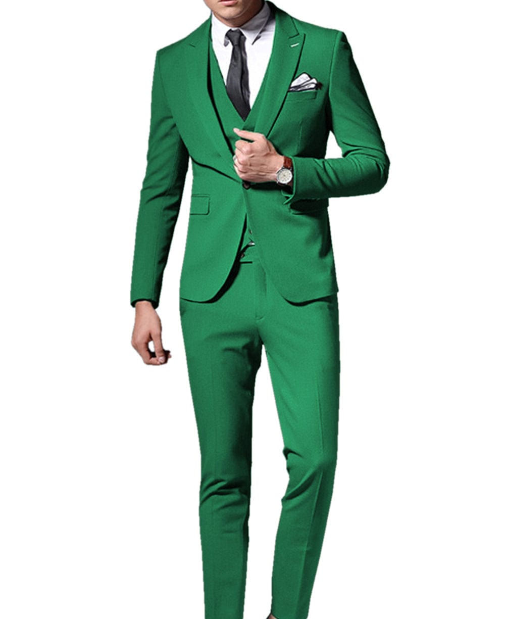 aesido Men Suit 3 Pieces Peak Lapel Single Breasted Jacket (Blazer+vest+Pants)