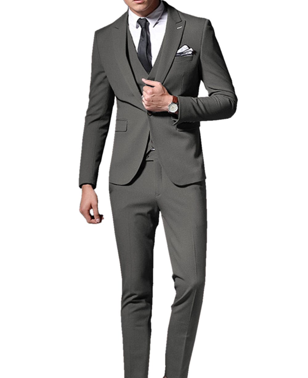 aesido Men Suit 3 Pieces Peak Lapel Single Breasted Jacket (Blazer+vest+Pants)