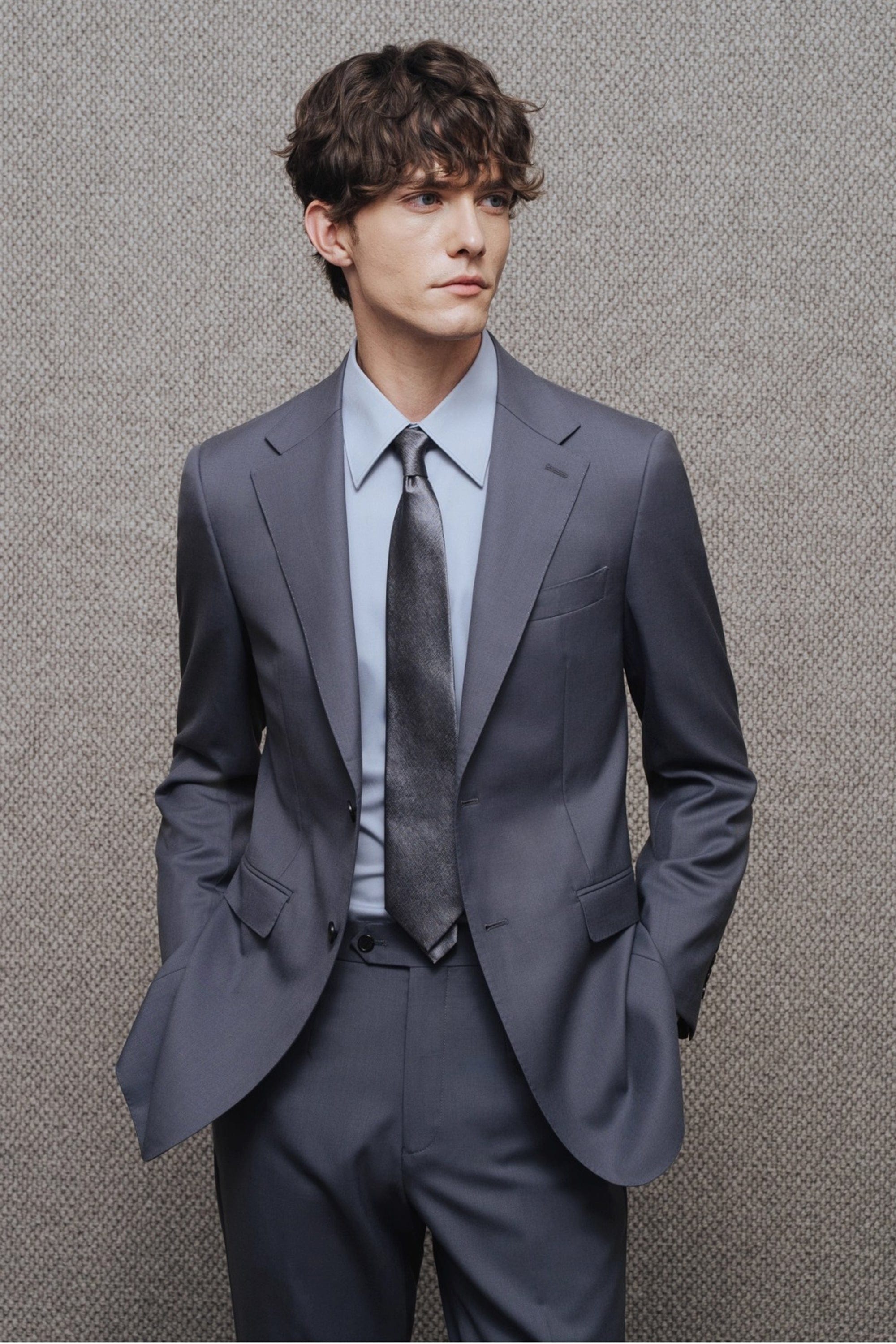 aesido Mens Slate Gray Two Piece Slim Fit Suit Modern Business Wedding Interview Outfit