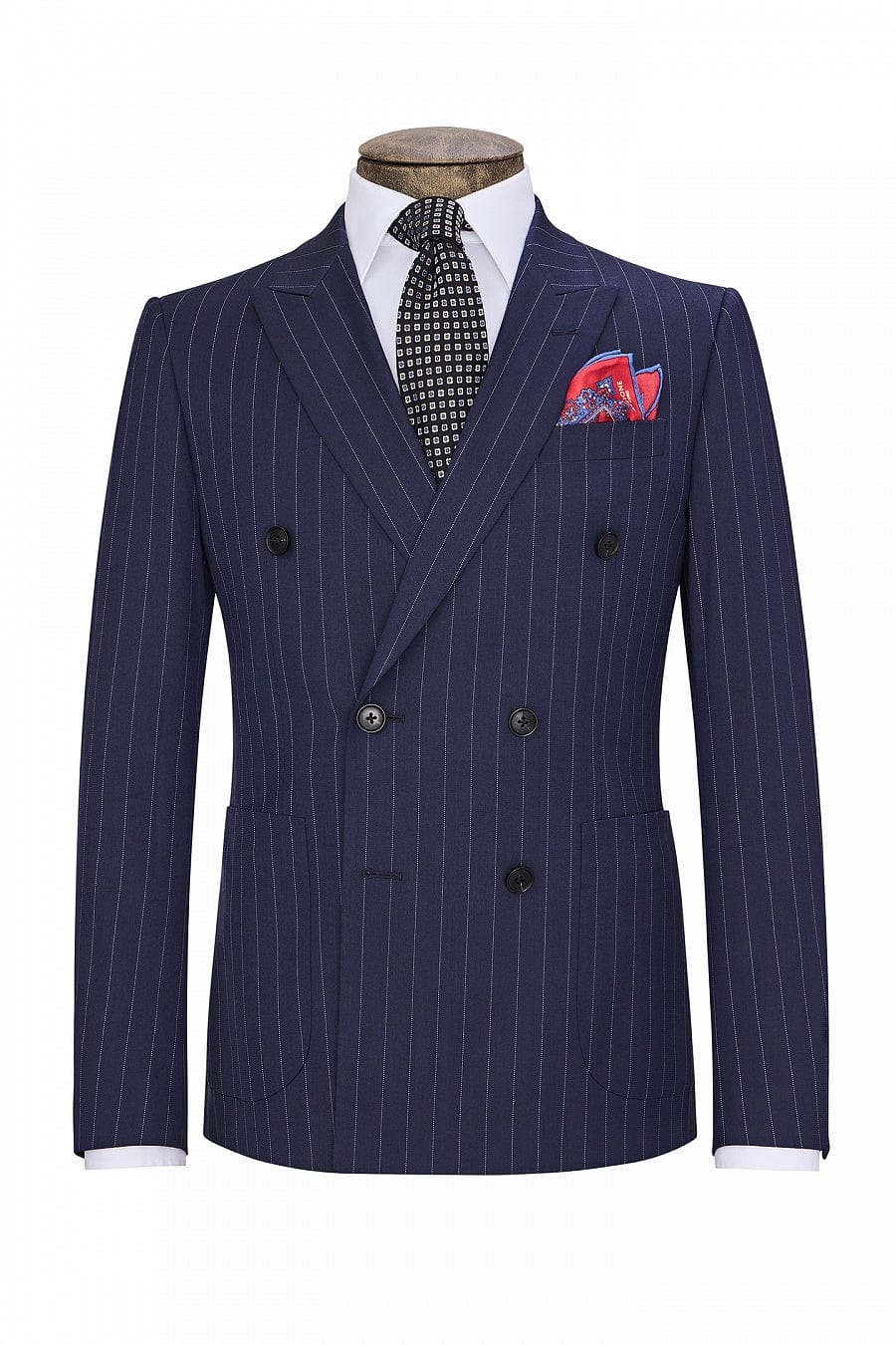 Aesido Men's Navy Striped Double-Breasted 2-Piece Suit Aesido Men's Navy Striped Double-Breasted 2-Piece Suit