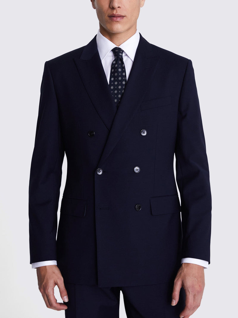 Men's Double Breasted Suits Two-piece Classic Fit Dark Navy Peak Lapel Dark Blue Suit main image 0