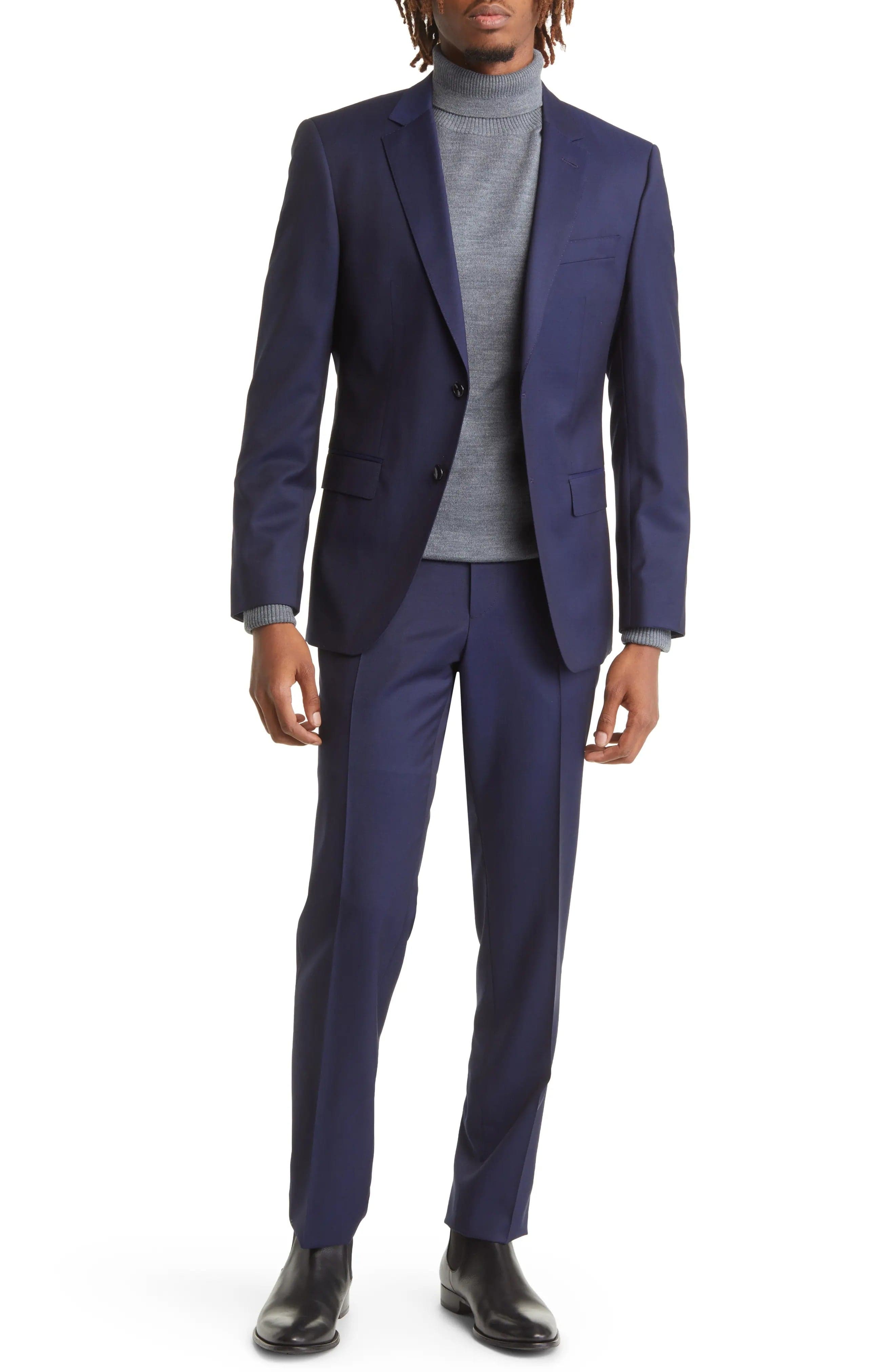 aesido Navy 2 Piece Double Button Business Casual Men Suit (Blazer+Pants)