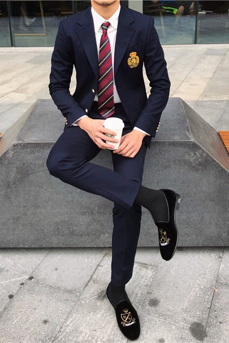 Men's Navy Blue 2-Piece Single Breasted Notch Lapel Suit