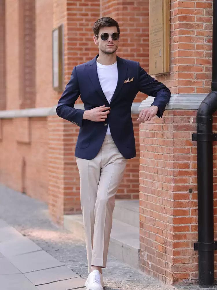 Navy Blue Casual Business Double Button Men's Blazer Navy / 34R Navy Blue Casual Business Double Button Men's Blazer Navy / 34R