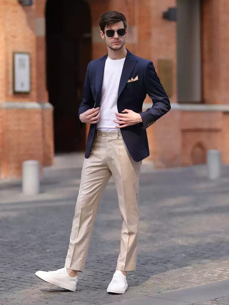 A Navy Blue Blazer Beige Trousers Navy Blazer With Beige Dress Pants Outfits For Men (355 A Navy Blue Blazer Beige Trousers Navy Blazer With Beige Dress Pants Outfits For Men (355
