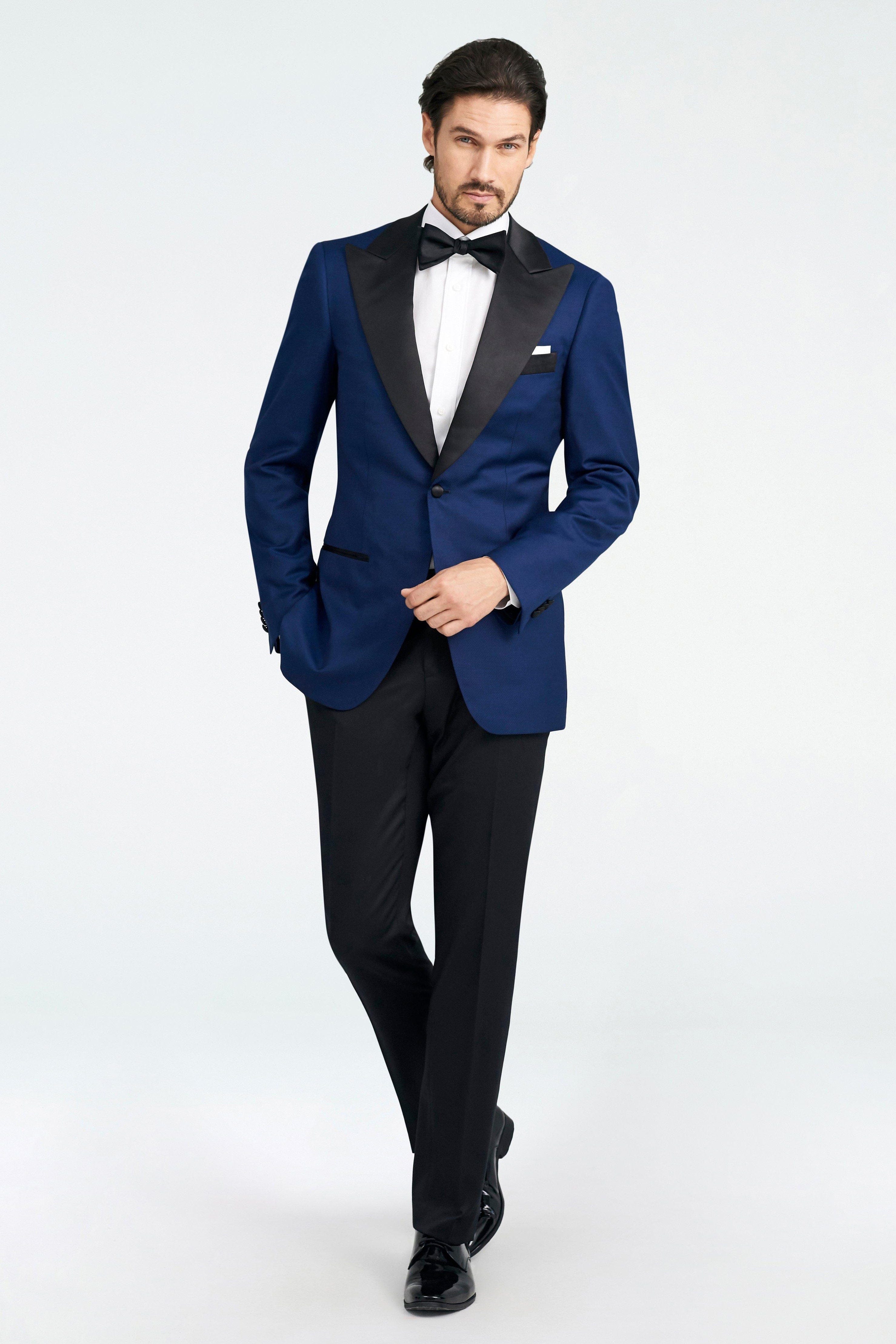 aesido Navy Blue Men's 2-Piece Suit – Satin Collar Blazer and Pants