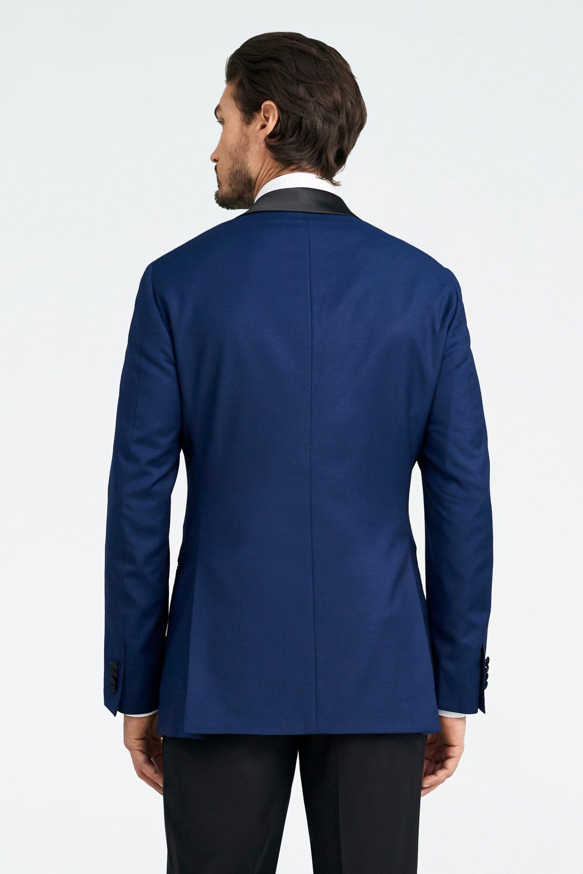 aesido Navy Blue Men's Blazer with Satin Peak Lapel