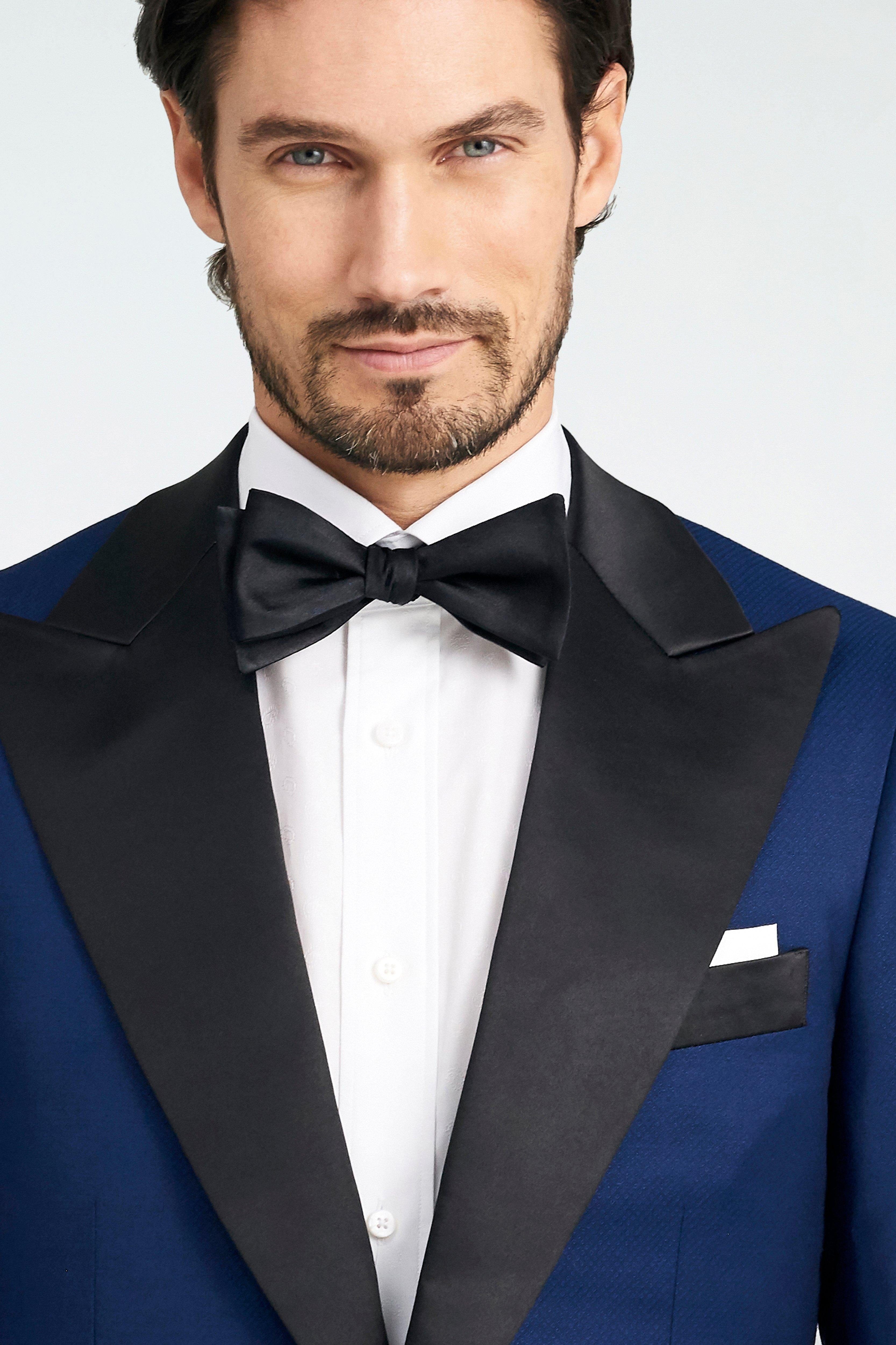 aesido Navy Blue Men's Blazer with Satin Peak Lapel