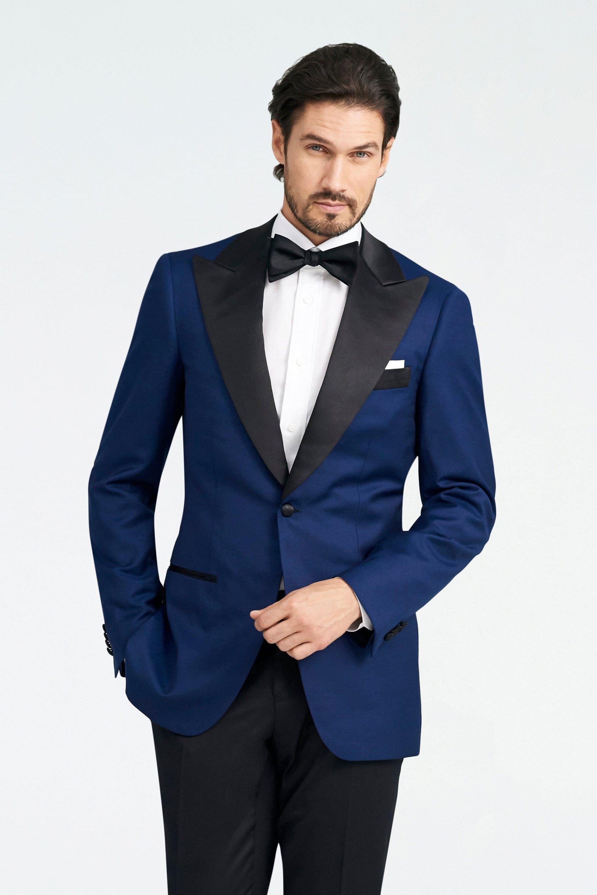aesido Navy Blue Men's Blazer with Satin Peak Lapel