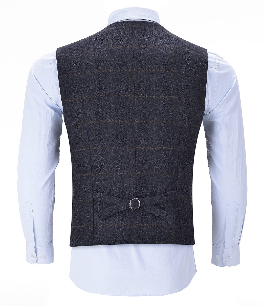 aesido Navy Formal Plaid Notch Lapel Waistcoat Slim Fit Suit Vest