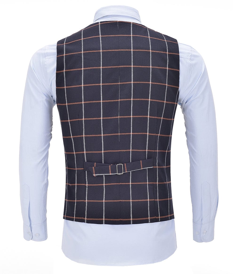 aesido Navy Formal Suit Vest Plaid V Neck Waistcoat