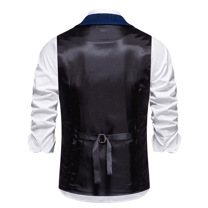 aesido Navy Herringbone Men’s Vest with Satin Back