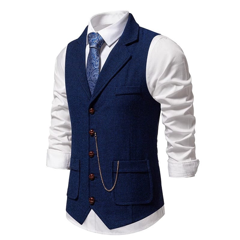 aesido Navy Herringbone Men’s Vest with Satin Back