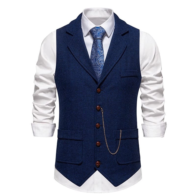 aesido Navy Herringbone Men’s Vest with Satin Back