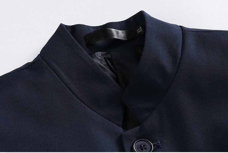 aesido Navy Men's Plus Size Solid Color Slim Fit Two-Piece Zhongshan Suit