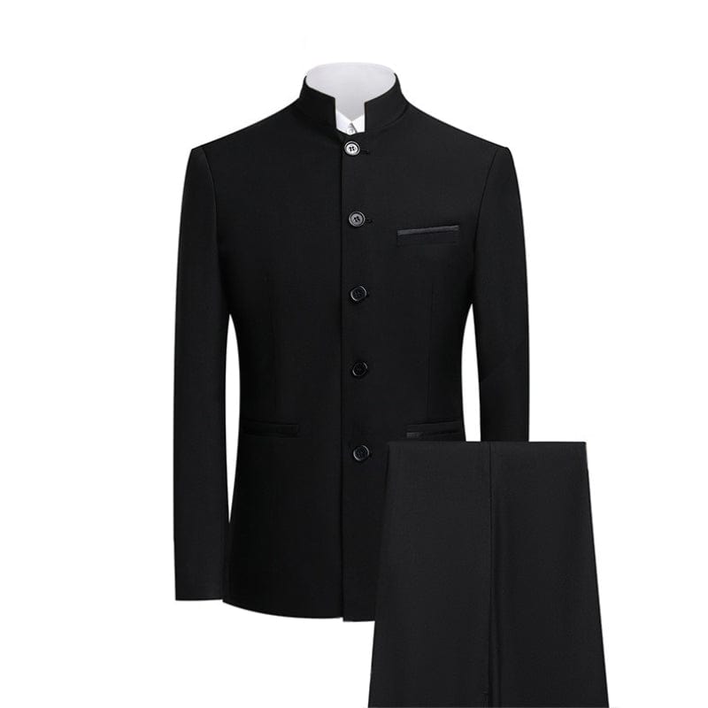 aesido Navy Men's Plus Size Solid Color Slim Fit Two-Piece Zhongshan Suit