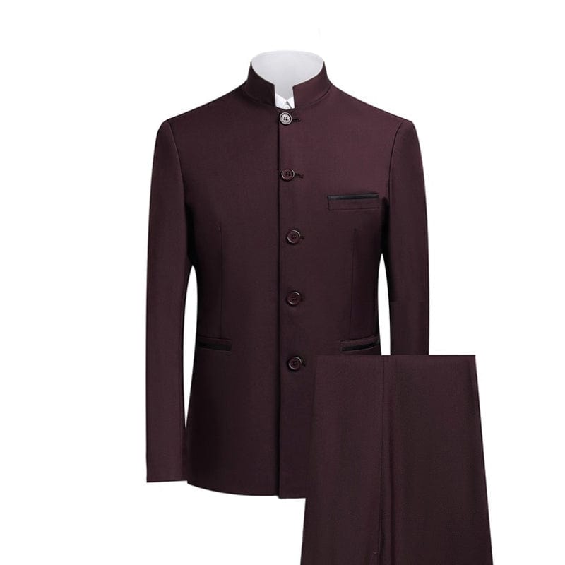 aesido Navy Men's Plus Size Solid Color Slim Fit Two-Piece Zhongshan Suit