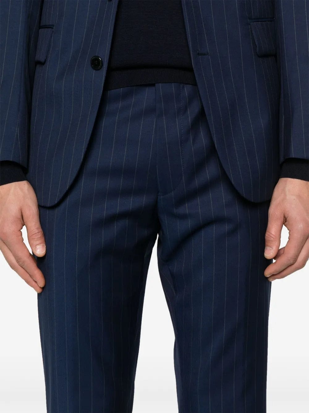 aesido Navy Striped Men's 2-Piece Suit – Notch Lapel Blazer & Pants