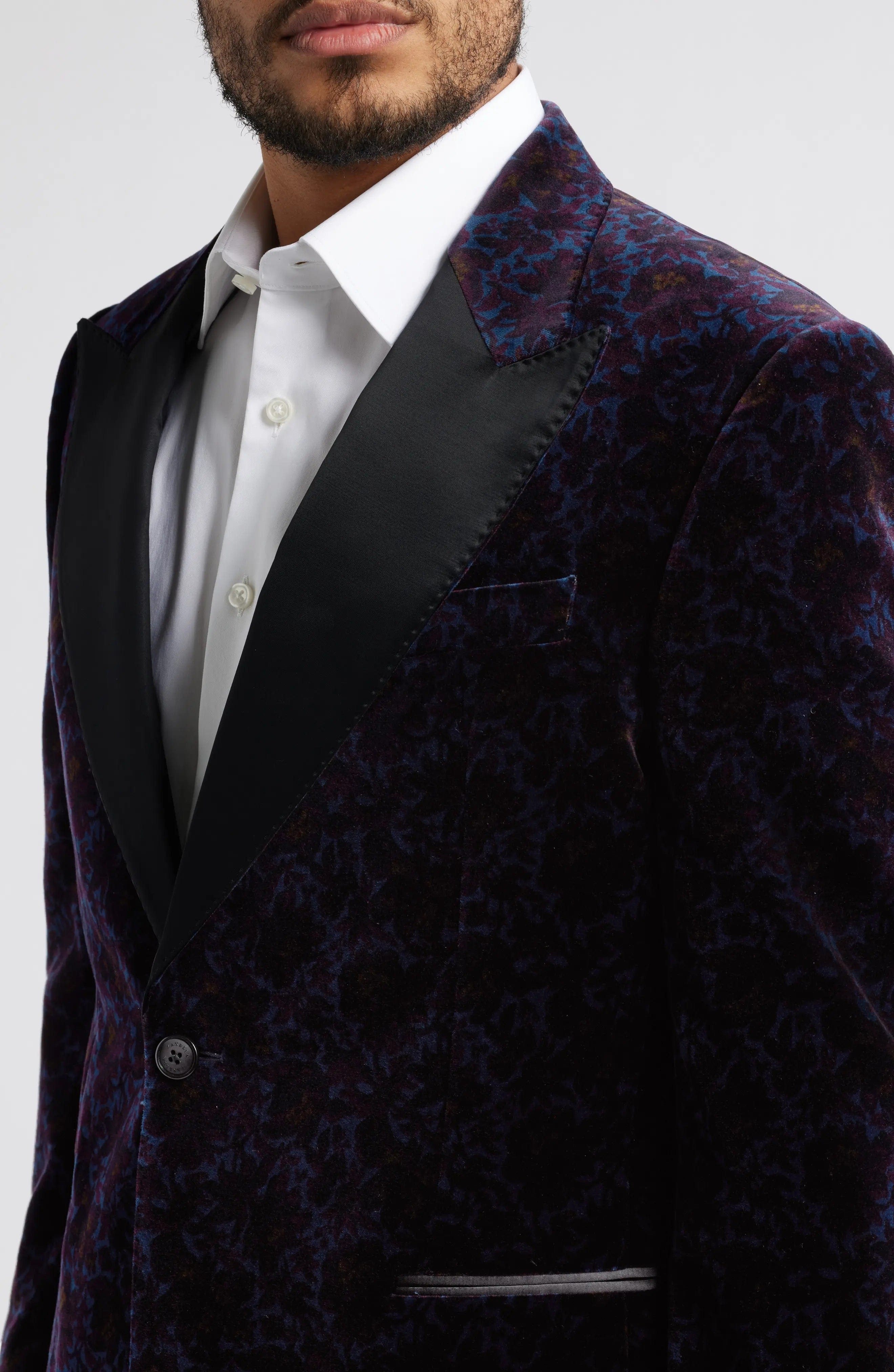 aesido Navy Velvet Single Button Satin Lapel Mens Blazer