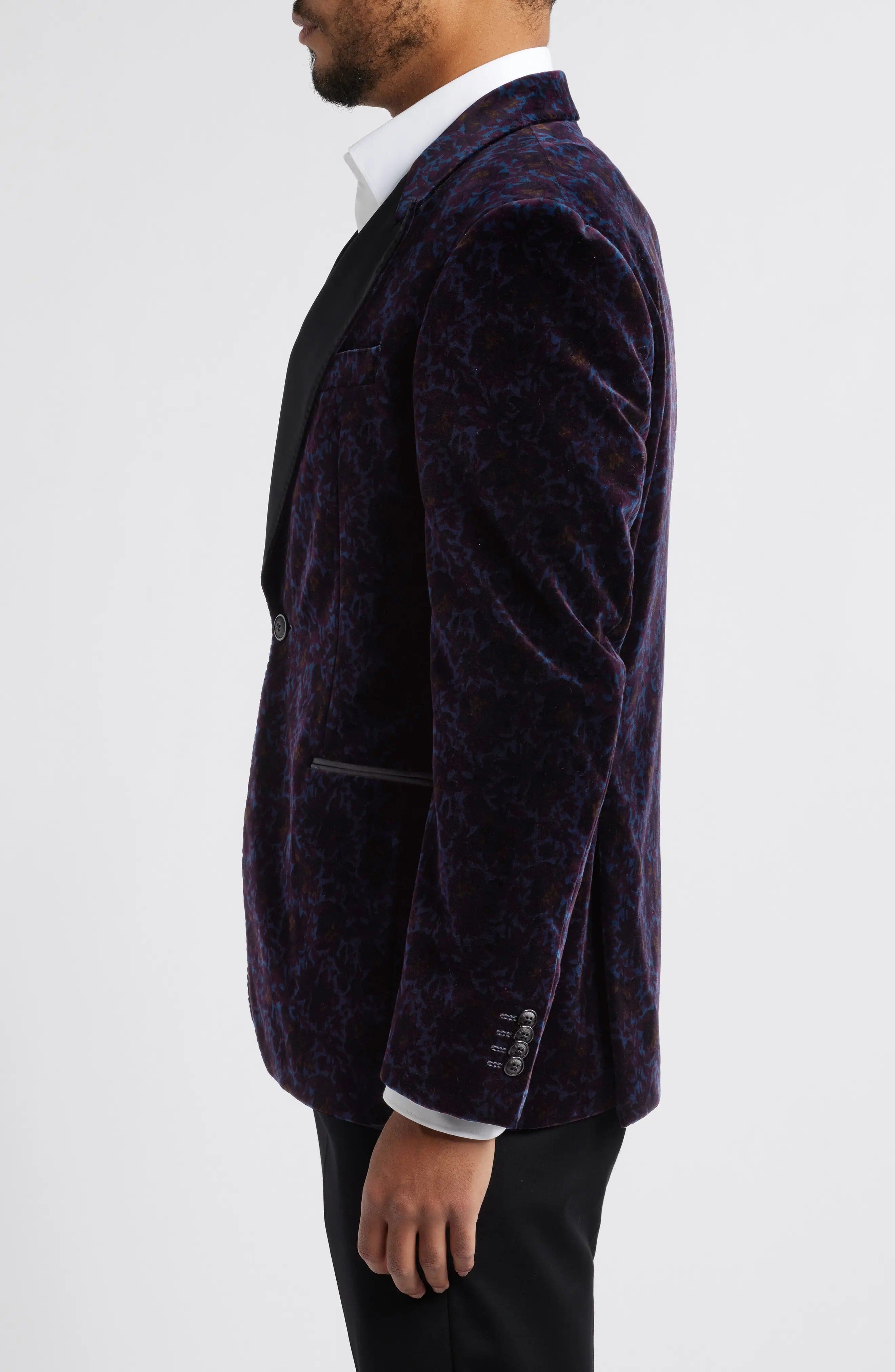 aesido Navy Velvet Single Button Satin Lapel Mens Blazer