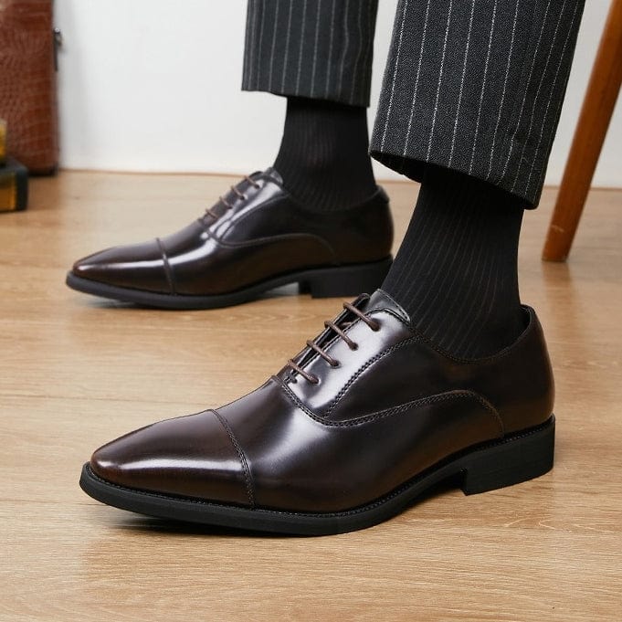 aesido New Summer Open Edge Pearl Patent Leather Pointed Toe Men's Leather Shoes