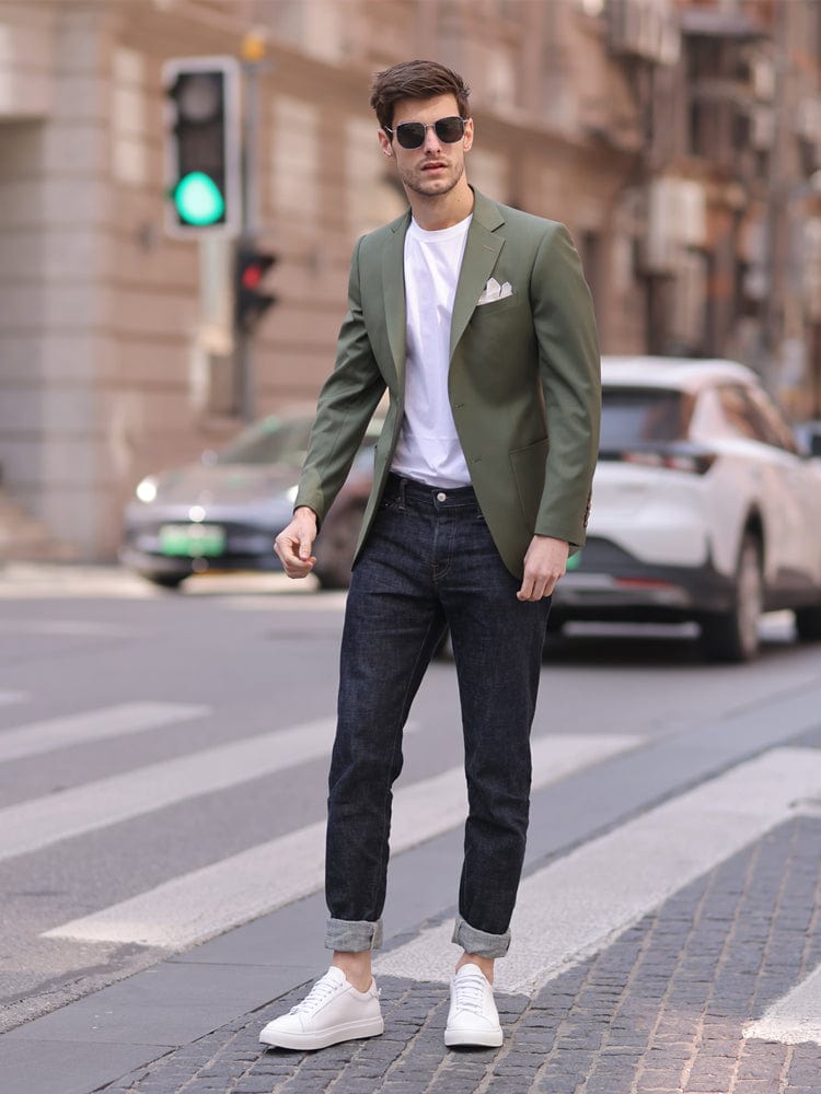 Olive Green Casual Jacket Spring And Summer Thin Light Mature Style High Quality Fashion Men's Blazer Olive Green / 46R Olive Green Casual Jacket Spring And Summer Thin Light Mature Style High Quality Fashion Men's Blazer Olive Green / 46R