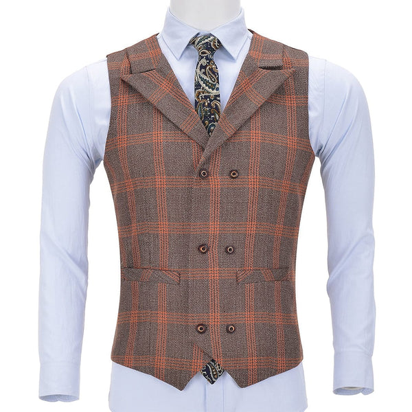 strapless open back dress Orange Plaid Peak Lapel Waistcoat Casual Slim Fit Suit Vest