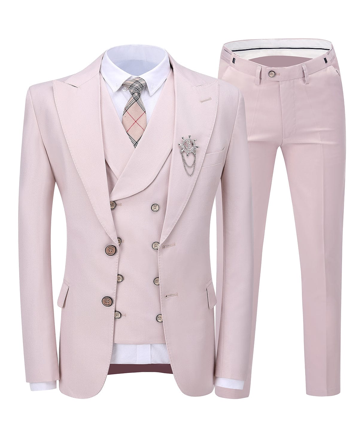 aesido Pink Flat Peak Lapel 3 Pieces Mens Suit For Wedding (Blazer+vest+Pants)
