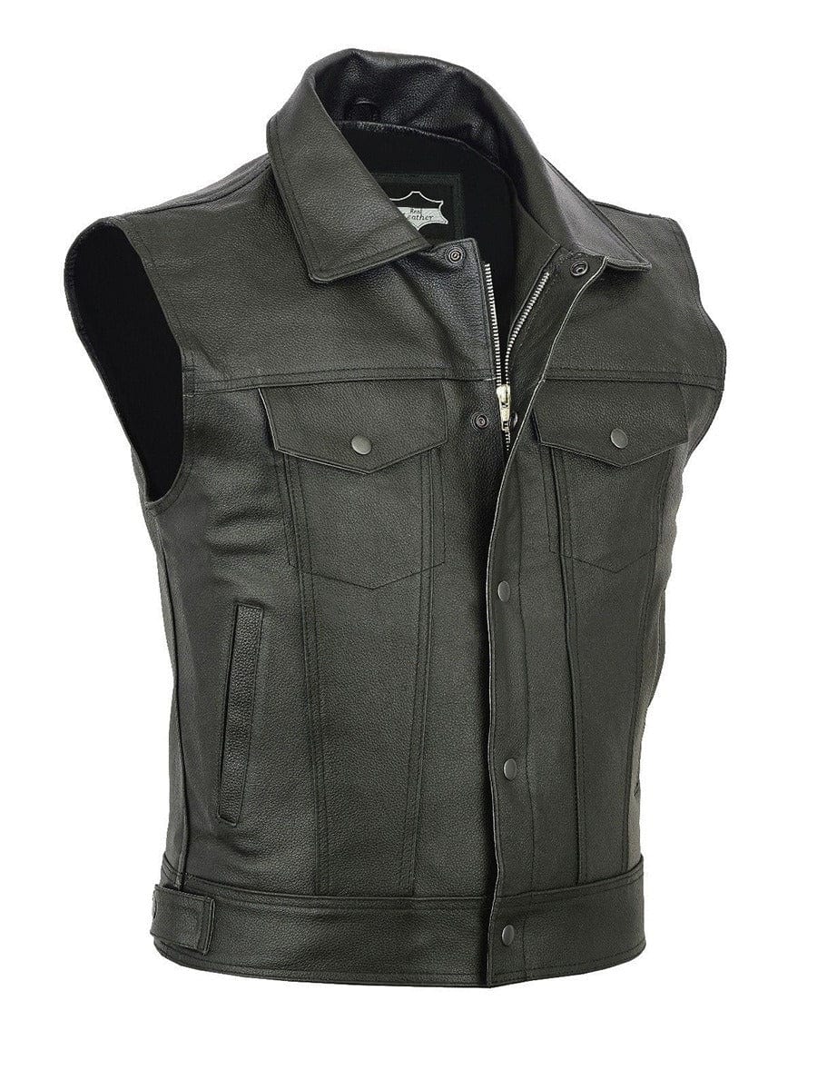 aesido Solid Color Zipper Faux Leather Vest Lapel Motorcycle Punk Sleeveless Jacket