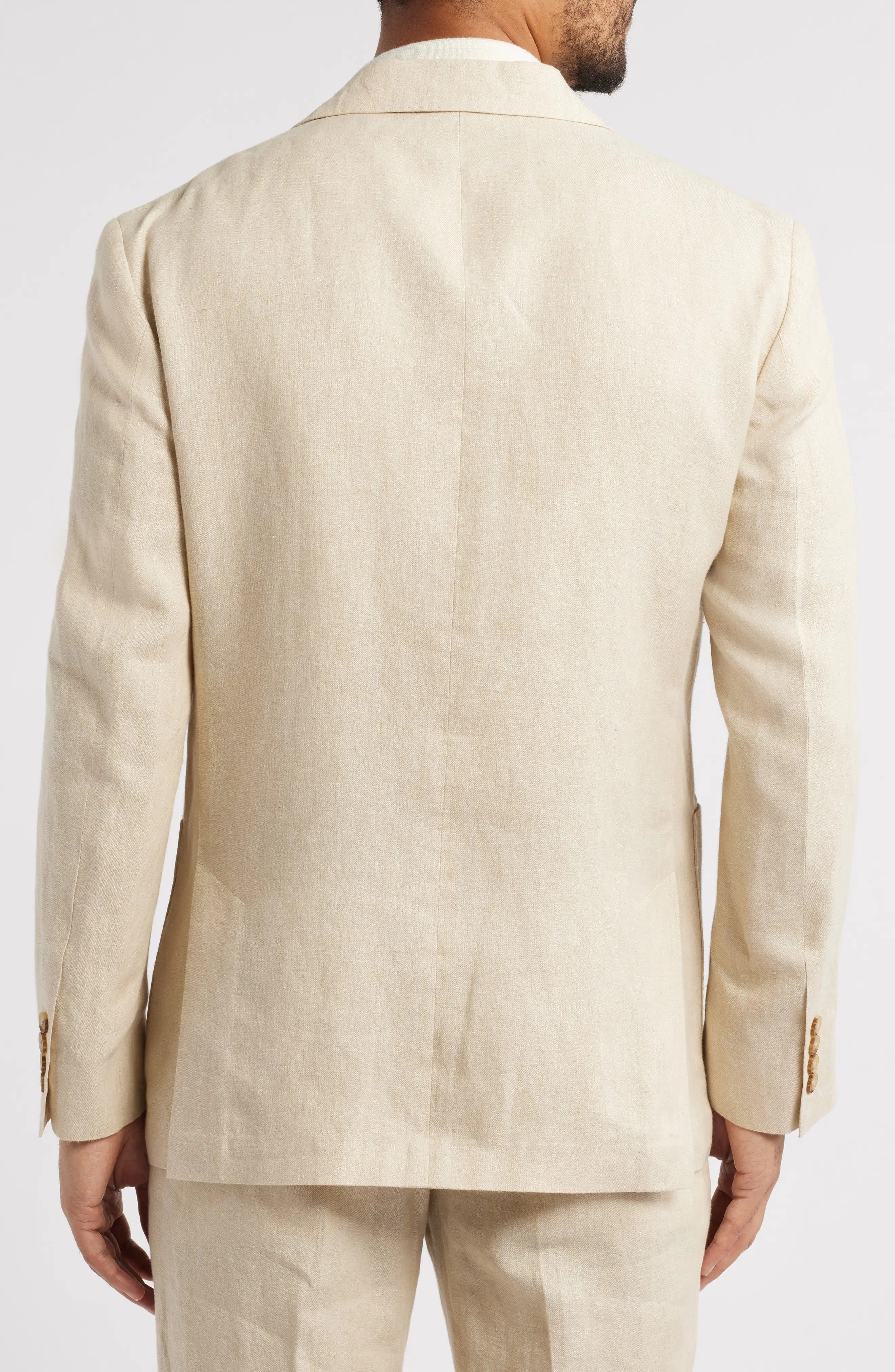 aesido Summer Beige 2 Piece Linen Double Button Business Casual Men Suit (Blazer+Pants)